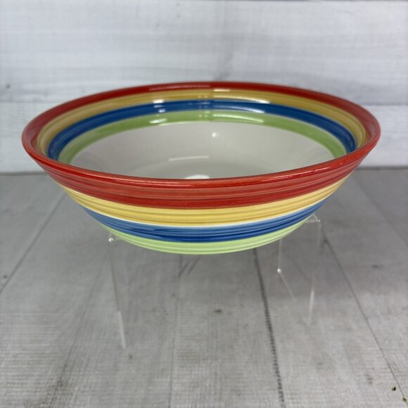 Gibson STYLISH LIVING RAINBOW STRIPES Multicolor Round Stoneware Serving Bowl - Picture 3 of 16